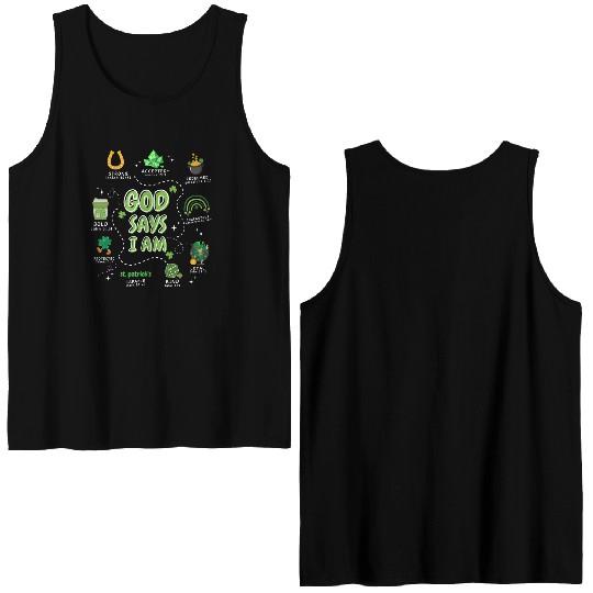 God says i am St. Patricks Day Double Sided Tank Tops
