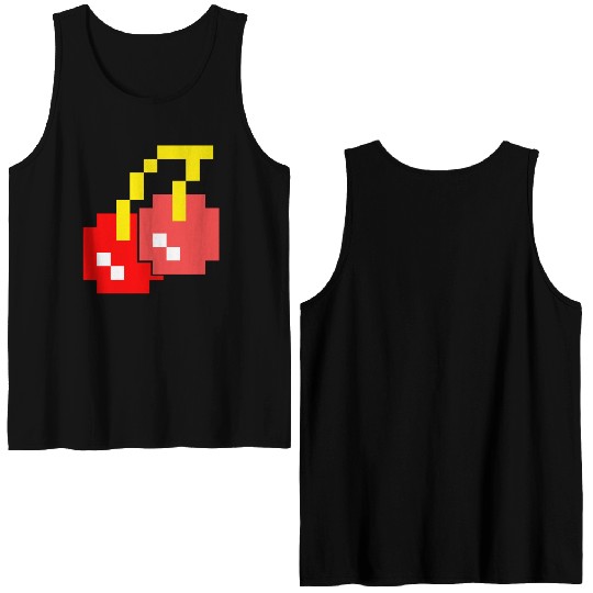8 Bit Pixel Cherries 80s Video Game Halloween Double Sided Tank Tops