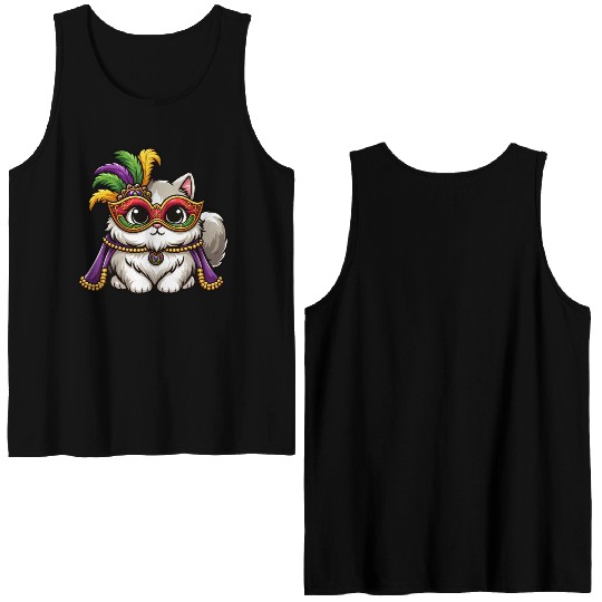 Mardi Gras Persian Cat, Masked Cat Costume Double Sided Tank Tops