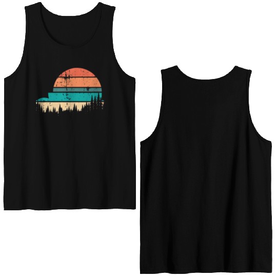 Retro Evergreen Sunset Stepped Circle Design Double Sided Tank Tops