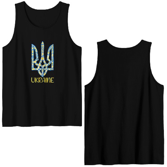 Ukraine trident in Ukrainian flag colors Double Sided Tank Tops