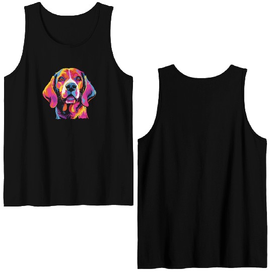Watercolor Colorful Beagle Harrier Double Sided Tank Tops