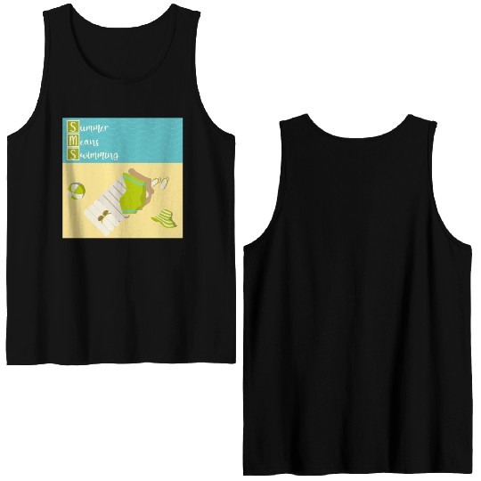 Summer means swimming beach scene Double Sided Tank Tops