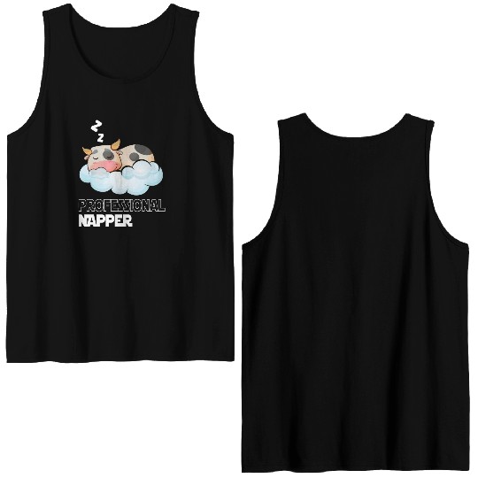 Professional Napper Cow Sleeping Late Riser Double Sided Tank Tops