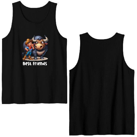 Rodeo Bull Riding Livestock Show Farmer Cattle Double Sided Tank Tops