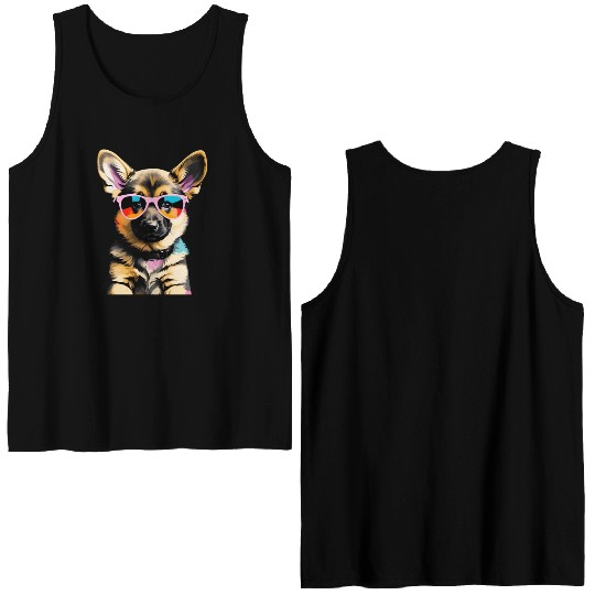 Cute German Sheppard Puppy Pop Art Double Sided Tank Tops