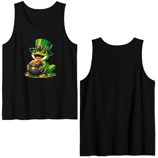 St. Patrick's Day Frog with Gold Double Sided Tank Tops