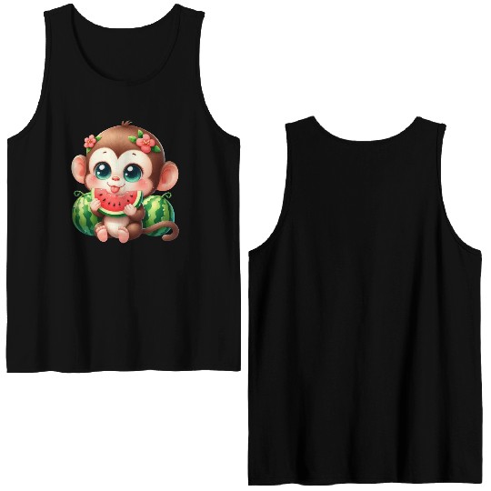 Monkey Eating Watermelon Double Sided Tank Tops