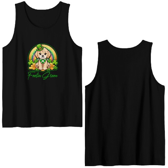 Feelin Green Puppy Rainbow Funny St Patrick's Day Double Sided Tank Tops