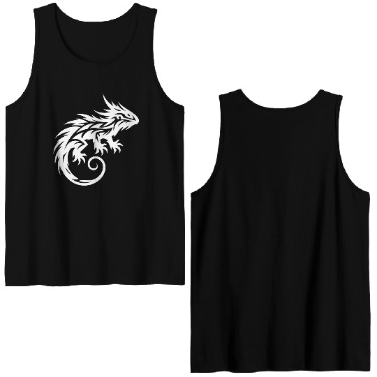 Shaggy Bearded Dragon Tribal Dragon Tattoo Double Sided Tank Tops