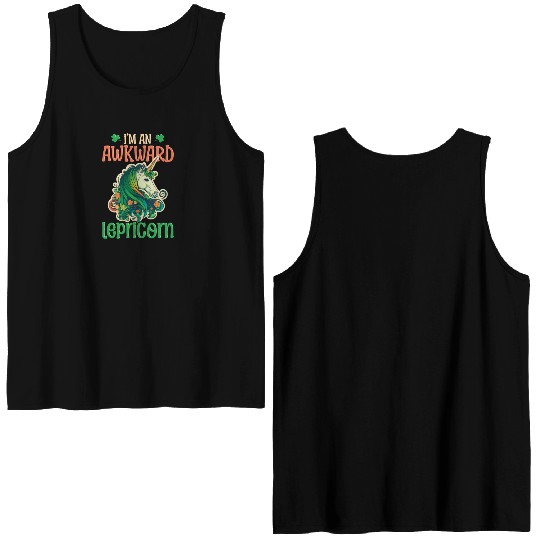Irish Unicorn St Patricks Awkward Lepricorn Double Sided Tank Tops