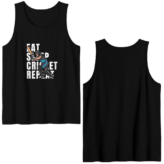 Eat Sleep Cricket Repeat Double Sided Tank Tops