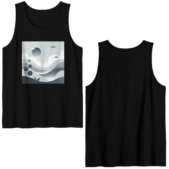 "Tranquil Monochrome Horizon" Double Sided Tank Tops