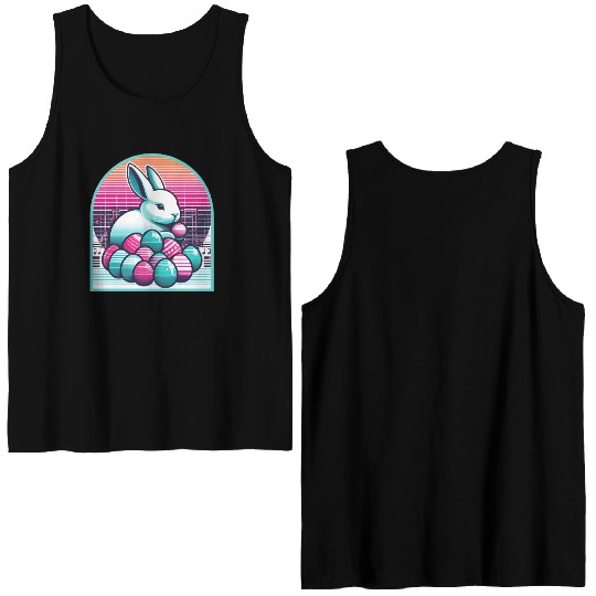 Synthwave Easter Bunny with Eggs Double Sided Tank Tops