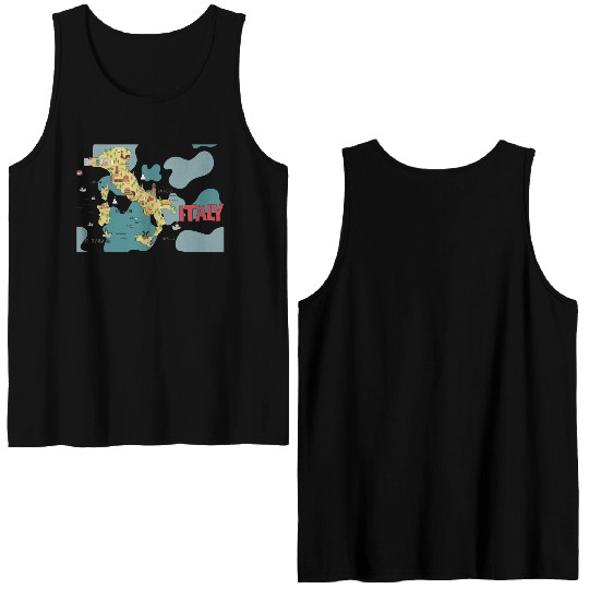 City Illustrations Italy World Map Travel Map Double Sided Tank Tops