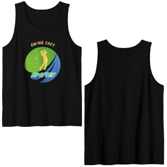Swing Easy, Sip Often. Funny golf beer Double Sided Tank Tops
