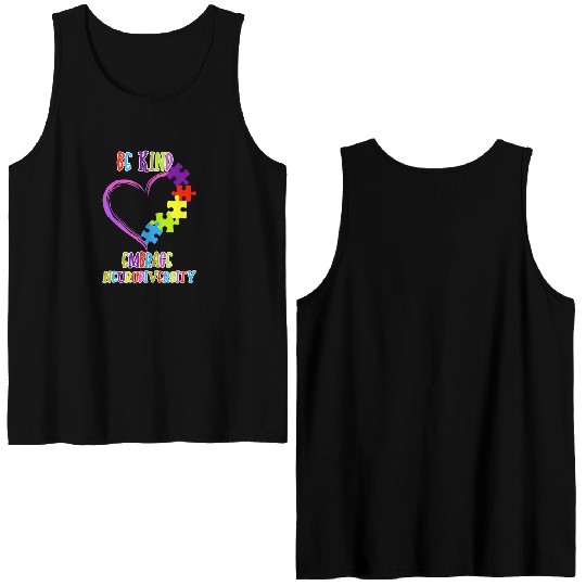 Be Kind Embrace Neurodiversity Heart ADHD Autism Double Sided Tank Tops