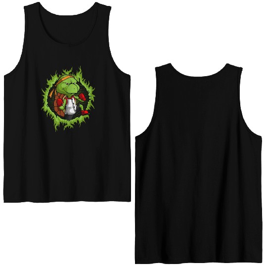 Kung Fu Turtle With Halftone Fire Background Double Sided Tank Tops