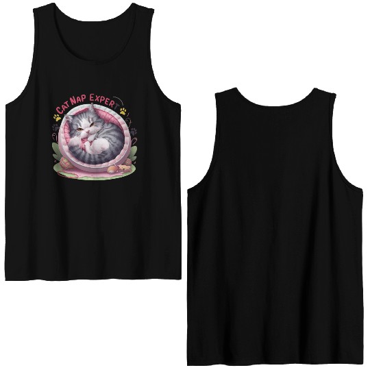 Cat Nap Expert - Funny Cat Outfit! Double Sided Tank Tops