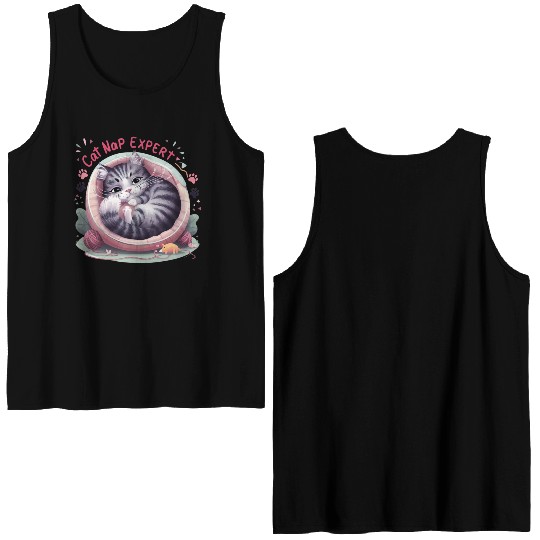 Cat Nap Expert - Funny Cat Outfit! Double Sided Tank Tops