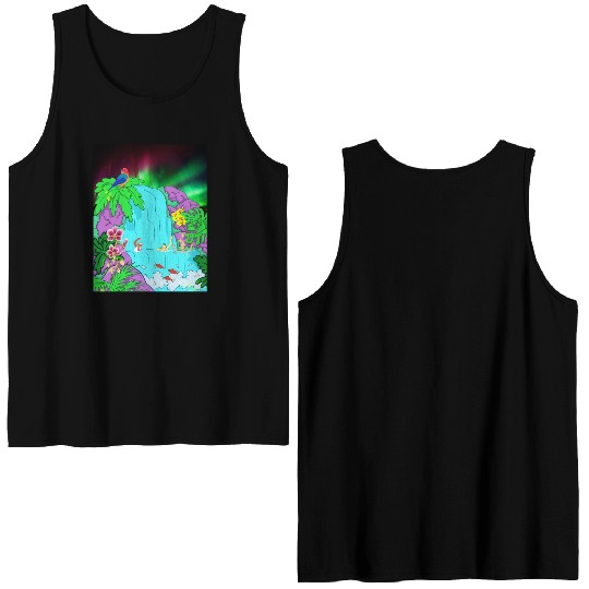Northern Lights Waterfall Serenity with Swimmers Double Sided Tank Tops