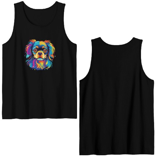 Watercolor Colorful Tibetan Spaniel Double Sided Tank Tops