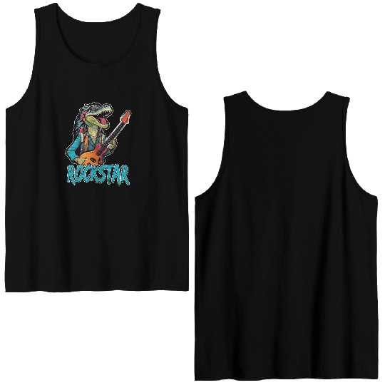 Rockstar Reptile Musician with Electric Guitar Double Sided Tank Tops