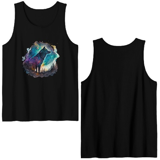 Wolf Print, Cosmic Wolves, Animal Print, Cosmos Double Sided Tank Tops