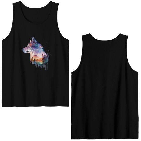 Wolf Print, Cosmic Wolves, Animal Print, Cosmos Double Sided Tank Tops