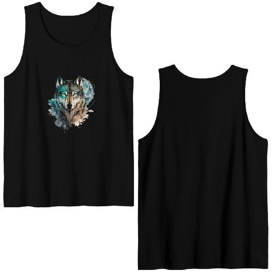 Wolf Print, Cosmic Wolves, Animal Print, Cosmos Double Sided Tank Tops