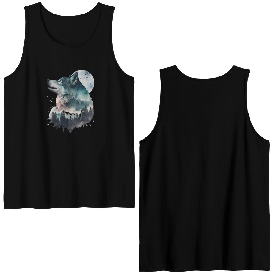 Wolf Print, Cosmic Wolves, Animal Print, Cosmos Double Sided Tank Tops