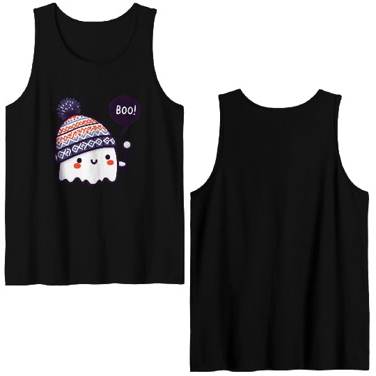Ghostly Surprise with Knitted Hat Double Sided Tank Tops