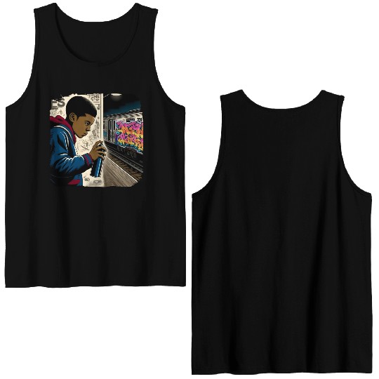 AI Teen in Underground Subway Layup -Masked Border Double Sided Tank Tops