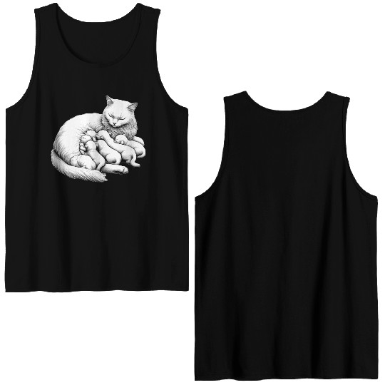 Breastfeeding Mother Cat Double Sided Tank Tops