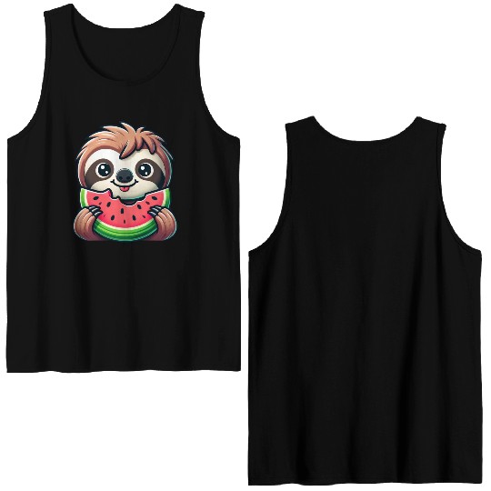 Sloth Summer Fruit Melon Double Sided Tank Tops