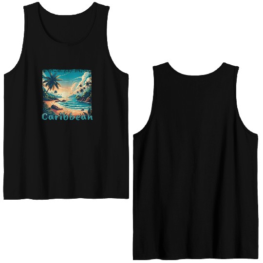 Caribbean Vacation Beach America Grunge Style Double Sided Tank Tops