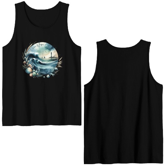 Ocean Whisper: Serene Seascape Art Double Sided Tank Tops