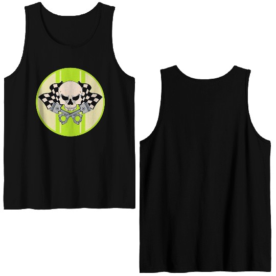 Light green racing stripe with skull and pistons Double Sided Tank Tops