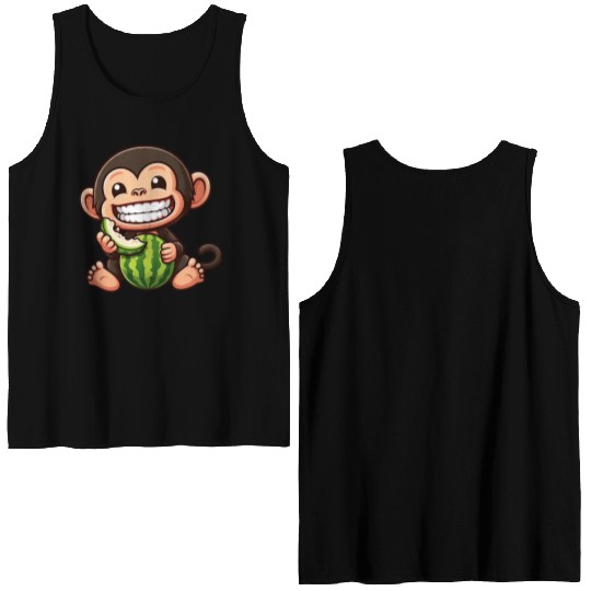Monkey chimpanzee melon watermelon honeydew melon Double Sided Tank Tops