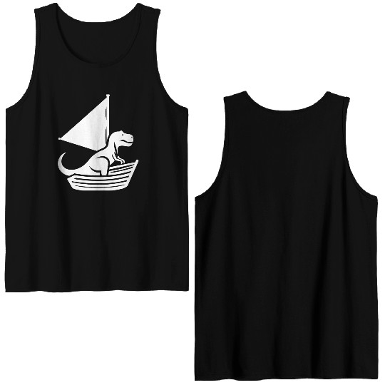 Cool summer sailboat T-Rex silhouette Double Sided Tank Tops