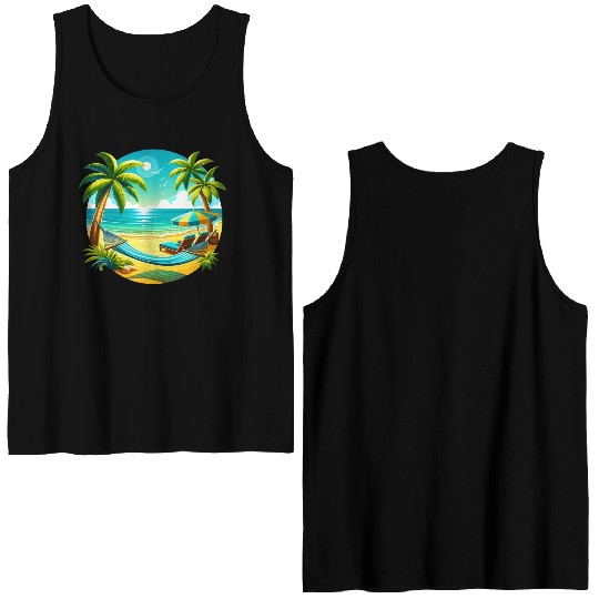 Paradise Beach Sunset Art Double Sided Tank Tops