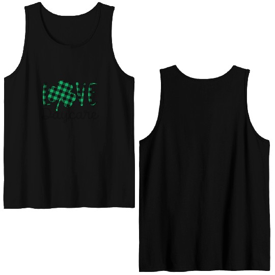 St Patricks Day Daycare Teacher Plaid Shamrock Double Sided Tank Tops
