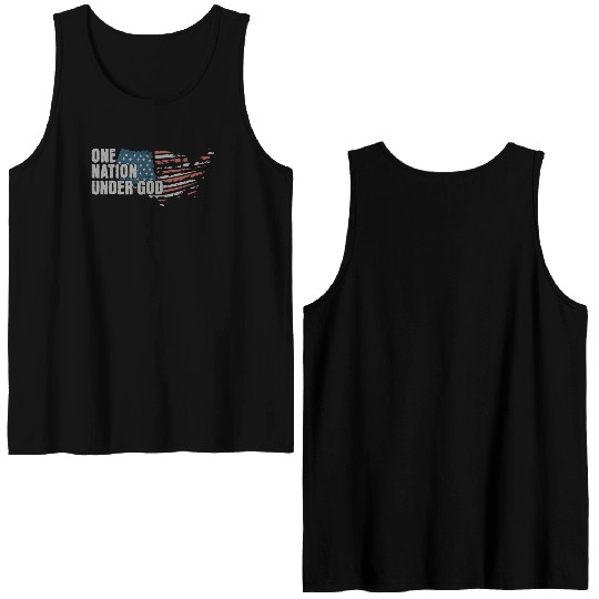 4th Of July One Nation Under God US Flag Faith Double Sided Tank Tops