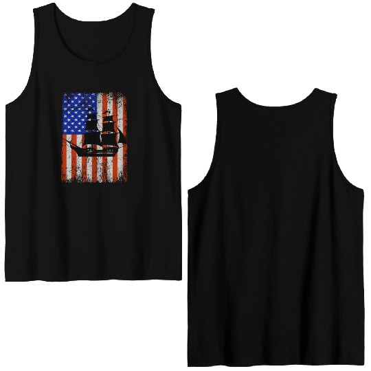 Stars, Stripes & Pirate Ship American Flag Double Sided Tank Tops