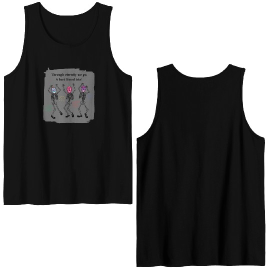 3 Best Friends Sugar Skull Skeleton 3 bff Trio Double Sided Tank Tops