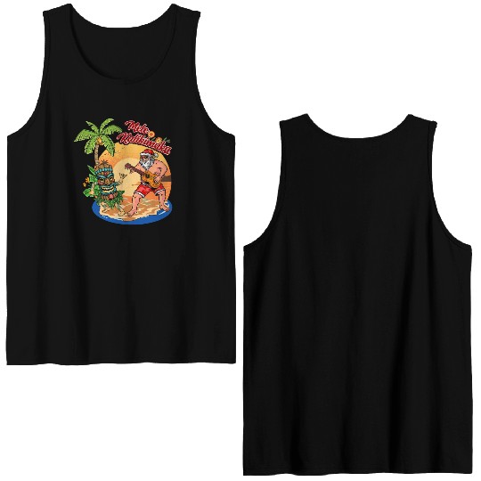 Mele Kalikimaka Funny Santa Playing Guitar Hawaii Double Sided Tank Tops