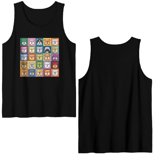 Bulldog Patchwork: Vivid Canine Quilt Double Sided Tank Tops