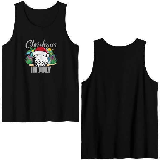 Christmas in July Golf Santa Hat Funny Summer Double Sided Tank Tops