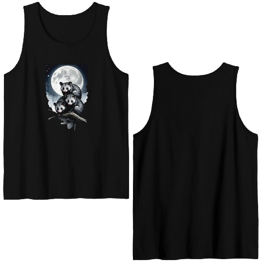 Opossum on Tree at Night Animals Lover Design Double Sided Tank Tops