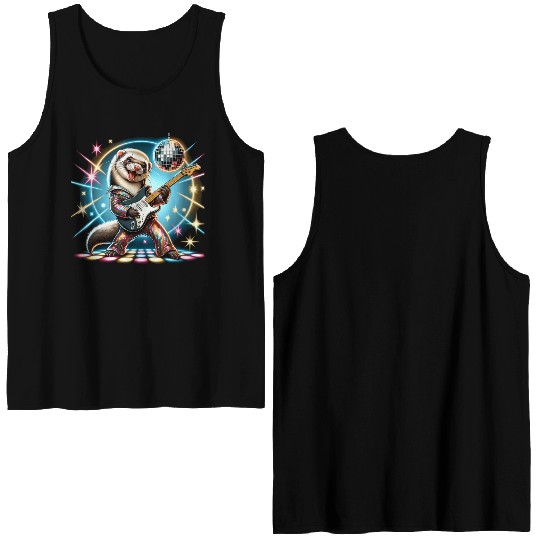 Disco Ball Guitar Ferret Double Sided Tank Tops